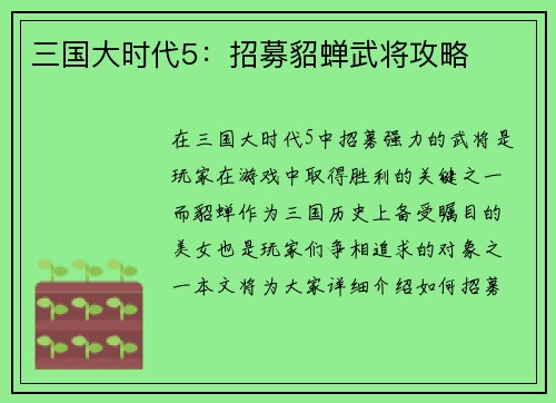 三国大时代5：招募貂蝉武将攻略